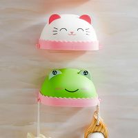 卡通儿童带盖肥皂盒创意可爱浴室卫生间壁挂式沥水香皂盒肥皂架子|萌猫+青蛙