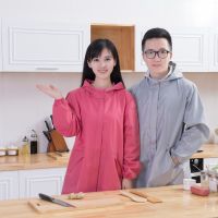 女长袖防围裙带帽子工作服灰尘防油烟拉链风衣式成人罩衣厨房防水