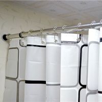 晾衣杆伸缩杆免打孔窗帘杆衣柜撑杆浴帘杆直杆型卫生间浴室门帘杆|32直径2.1-2.6不锈钢送16环 底部防滑医用乳胶底座