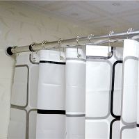 晾衣杆伸缩杆免打孔窗帘杆衣柜撑杆浴帘杆直杆型卫生间浴室门帘杆|32直径3.6-4.1不锈钢送20环 底部防滑医用乳胶底座