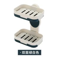 肥皂盒卫生间香皂盒架浴室单双层大号沥水置物架|双层绿白色(送备用贴和挂勾)