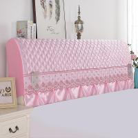 全包实木真丝床头罩/床头套保护套简约现代水晶绒/弹力夹棉防尘罩|真丝粉 2.2米*高75