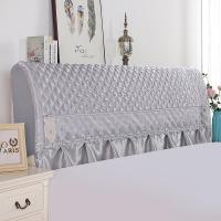 全包实木真丝床头罩/床头套保护套简约现代水晶绒/弹力夹棉防尘罩|真丝灰 1.5米*高75