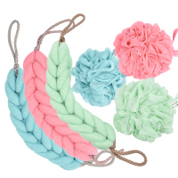 沐浴球浴花沐浴条套装长条搓澡洗澡巾拉背条泡泡澡球牛油果绿