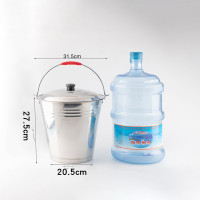 不锈钢手提式幼儿园家用带盖提桶油桶垃圾分类食堂铁桶提|32cm特厚钢12L带盖送水勺