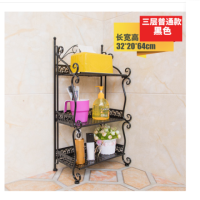 卫生间多层架厨房收纳储物层架子置物架落地式洗手间铁艺卧室客厅|黑色 三层加高【可放大瓶沐浴露】