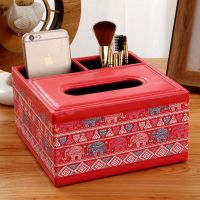 创意纸巾盒抽纸盒茶几客厅遥控器收纳盒家用餐巾纸抽盒简约可爱木|线方盒-红象