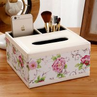 创意纸巾盒抽纸盒茶几客厅遥控器收纳盒家用餐巾纸抽盒简约可爱木|线方盒-粉色花语