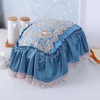 家用椭圆电饭锅罩田园布艺蕾丝居家电饭锅套防油防尘保护罩|椭圆形玫瑰金线深蓝