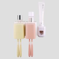 卫生间免打孔吸壁式任意组合式牙刷架壁挂洗漱架牙刷筒牙刷杯套装|无字有挤牙器 三位