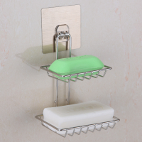 免打孔不锈钢肥皂架浴室无痕贴香皂盒卫生间肥皂盒沥水香皂架壁挂|不锈钢方形双层无钩款