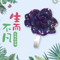 装饰树脂挂衣钩玫瑰花朵无痕卧室创意免打孔粘钩白色收纳挂钩|紫罗兰玫瑰