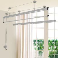 阳台手摇升降晾衣架三杆晾衣杆单双杆式加厚自动室内晒被凉衣架|银色(不) 三杆(加宽加厚)1.5米+10衣架