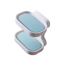 双层肥皂盒吸盘壁挂式免打孔北欧创意沥水卫生间置物架家用香皂盒|浅蓝