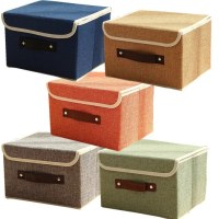 棉麻布艺整理箱有盖储物箱大号玩具书籍杂物收纳箱衣物折叠收纳盒