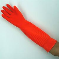 家务洗碗手套乳胶加厚胶皮防水耐用橡胶手套女加长牛筋塑胶厨房|宏豪45cm纯胶加厚橙红5双装 S小号