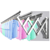 室外伸缩推位晾衣架折叠窗外加筋加厚户外推位|亮银色送12只被夹 [升级加强筋]2.9米三杆