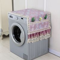 洗衣机防尘罩海尔全自动滚筒洗衣机盖布盖巾棉麻蕾丝布艺冰箱盖巾|暮羽紫金边 洗衣机罩60*140冰箱巾通用