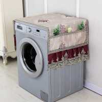 洗衣机防尘罩海尔全自动滚筒洗衣机盖布盖巾棉麻蕾丝布艺冰箱盖巾|幸福花紫花 洗衣机罩60*160冰箱巾通用