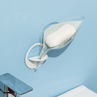 沥水肥皂盒卫生间吸盘免打孔香皂置物架创意北欧个性树叶肥皂架|银白色-壁挂款