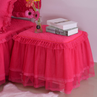 全包蕾丝床头柜罩套韩式公主风夹棉加厚卧室小台布防尘罩保护罩|唯情玫红一只 50*50床头柜可用