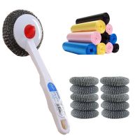 洗锅刷长柄锅刷子刷锅神器洗碗刷带柄钢丝球厨房清洁用刷煤气灶刷|1个锅刷+10个替换球+2卷垃圾袋