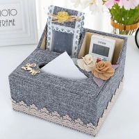 收纳盒纸巾盒亚麻茶几多功能抽纸盒欧式客厅遥控器家用布艺满就送|小连体--简约深灰