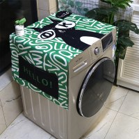 棉麻布艺防尘防水上开滚筒洗衣机罩床头柜盖布冰箱微波炉万能盖巾|绿色ok猫05 65*170cm(双开门冰箱)