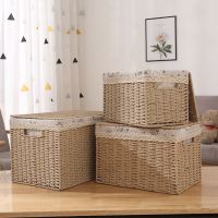 仿藤编田园衣服收纳筐日式有盖储物盒玩具杂物整理收纳箱大号