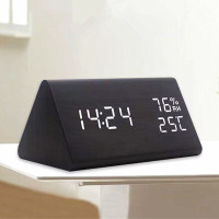 led温计夜光高精度婴儿高清电子温湿度计家用温度计室内精准|[黑木白字-三角形]温湿度计·插电