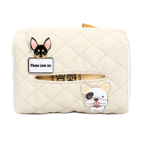 汽车椅背遮阳板车载纸巾盒抽创意可爱挂式抽纸盒车用纸盒车内用品|浅灰色鹿+斑点狗米色