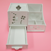 纸巾餐厅纸盒多功能收纳客厅卧室茶几遥控器手机笔筒木塑板抽纸盒|爱心款一抽屉幸运四叶草