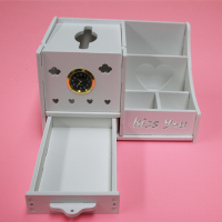 纸巾餐厅纸盒多功能收纳客厅卧室茶几遥控器手机笔筒木塑板抽纸盒|爱心款一抽屉时间款