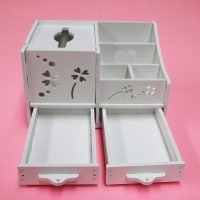 纸巾餐厅纸盒多功能收纳客厅卧室茶几遥控器手机笔筒木塑板抽纸盒|爱心款二抽屉幸运四叶草