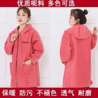 羽绒服罩衣成人女时尚冬季加绒加厚厨房围裙长袖工作服护衣大人