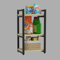 卫生间落地多层置物架浴室厕所脸盆架多功能收纳架厨房储物转角架|3层黑架+白枫板