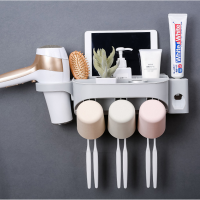 壁挂式牙刷架洗漱套装 带自动挤牙膏器吹风机架架 卫生间置物架|三口之家套装