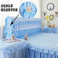 防尘罩皮床不规则沙发床头套凹凸型全包蕾丝床头罩布艺软包欧式|蓝色床头罩 150x70cm