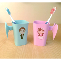 韩版创意家用漱口杯子情侣牙刷杯结婚刷牙杯洗漱杯塑料牙缸套装|天使之翼(兰+粉)送2只牙刷纸箱包装