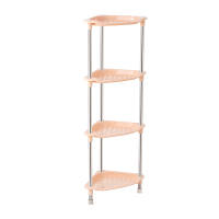 浴室置物架落地式卫生间洗手间多层三角架脸盆收纳架子塑料储物架|小号三角形四层粉橙色
