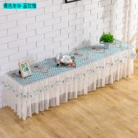 加厚防滑电视柜罩套宝妈家用客厅蕾丝长方形防尘台布四季美甲盖布|青色年华-蓝玫瑰 电视柜宽35x长210高40(厘米)