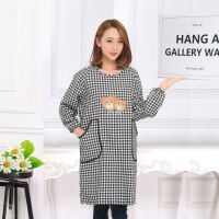 纯棉长袖围裙老粗布棉布成人罩衣女士时尚加长加肥工作服拉链兜