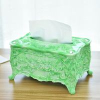 收纳盒奢华创意浮雕纸巾盒酒店客厅遥控器居家饰品多功能简约欧式|新款翡翠绿 多功能
