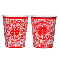 加厚结婚一次性纸杯子婚礼用品喜庆杯子婚庆用品结婚用品纸杯子|大号剪纸鸳鸯喜款100个