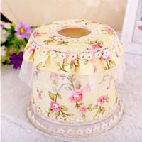 用抽纸盒布艺蕾丝车用抽纸盒纸巾盒卷纸盒时尚田园办公桌|圆形米黄