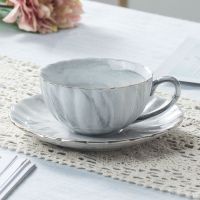 陶瓷咖啡单杯北欧自然石纹轻奢创意家用花茶杯下午茶红茶杯绿茶杯|灰色1杯1碟