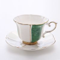 骨瓷咖啡杯套装家用简约英式下午茶茶具欧式花茶杯送架子送勺带碟|绿白方块 一杯一盘