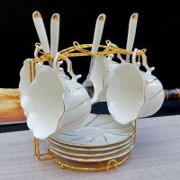 骨瓷咖啡杯套装欧式高档金边创意陶瓷杯带碟带勺茶杯茶具礼盒套具|旋金4杯4碟4勺+金架快递装