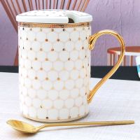 骨瓷咖啡杯套装欧式高档金边创意陶瓷杯带碟带勺茶杯茶具礼盒套具|金粉年华水杯带盖送勺350ml