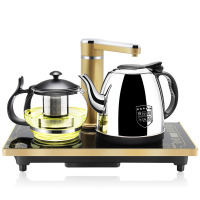 茗茶小镇自动上水电热水壶304不锈钢电水壶三合一茶具套装|金色保温款